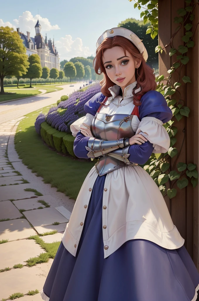 (bellewaifu:1), (armure de chevalier:0.3), the jardin in the background, surpris, mignon, mignon pose, (flirt), regarder le spectateur, (Coiffure carrée), (cheveux violets), (jupe rouge:0.7), (armure de chevalier with exposed areas of the body:1.5), :d, (réaliste: 1), (dessin animé), (chef-d'œuvre: 1.2), (meilleure qualité), (trop détaillé), (8k, 4K, complexe), (plan en pied: 1), (tir de cow-boy: 1.2), (85mm), Particules légères, éclairage, (Très détaillé: 1.2), (visage détaillé: 1), (dégradés), SFW, coloré, (Yeux détaillés: 1.2), (paysage détaillé, des arbres, jardin, château:1.2),(contexte détaillé), paysage détaillé, (angle dynamique:1.2), (pose dynamique:1.2), (Règle troisième_Composition:1.3), (Ligne d&#39;action:1.2), Grand angle de vue, lumière du jour, seulement
