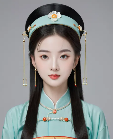 Chinese classical girl portrait，symmetry，Round Face，Bright Eyes，Smooth skin，Chinese Song Dynasty official uniform,egotistical,Of...