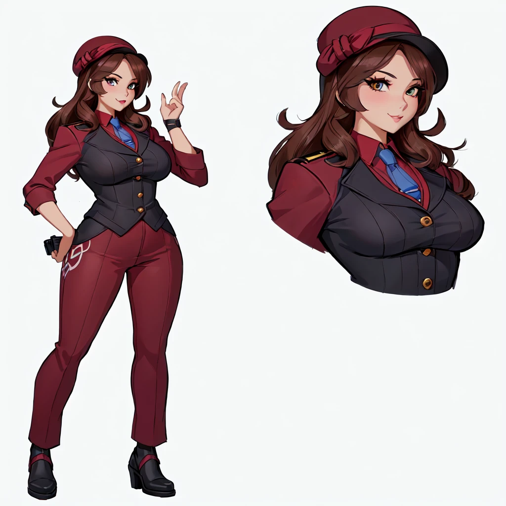 um close de um personagem de desenho animado de uma mulher com chapéu, anya da família espião x, arte oficial do personagem, retrato de corpo inteiro do personagem, ilustração oficial do personagem, retrato de personagem de corpo inteiro, design de personagens de corpo inteiro, conceito de personagem de corpo inteiro, arte detalhada do personagem, personagem adulto, corpo inteiro de personagem único, design de personagens de quadrinhos, personagem principal feminina, retrato de personagem de corpo inteiro