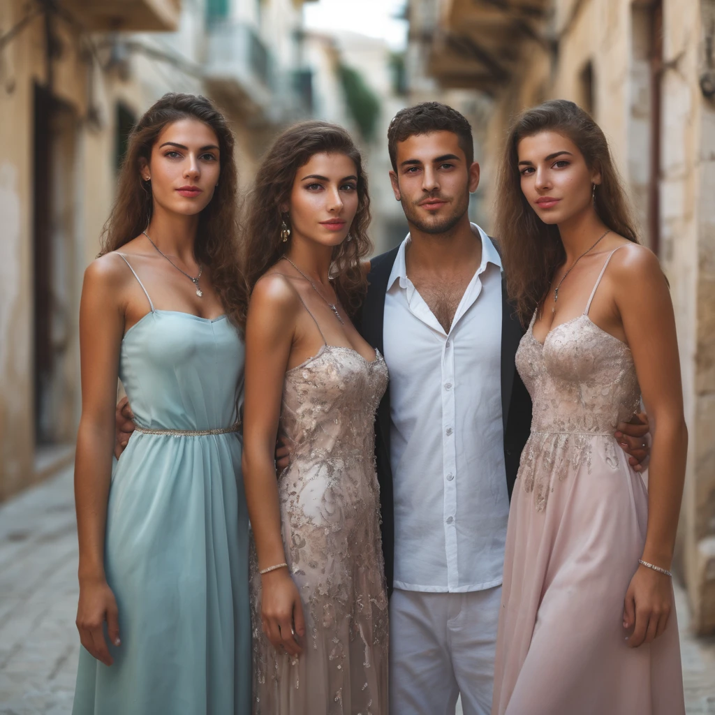 Beau,male,Israeli,Man surrounded by 2 very pretty friends dressed in evening dress