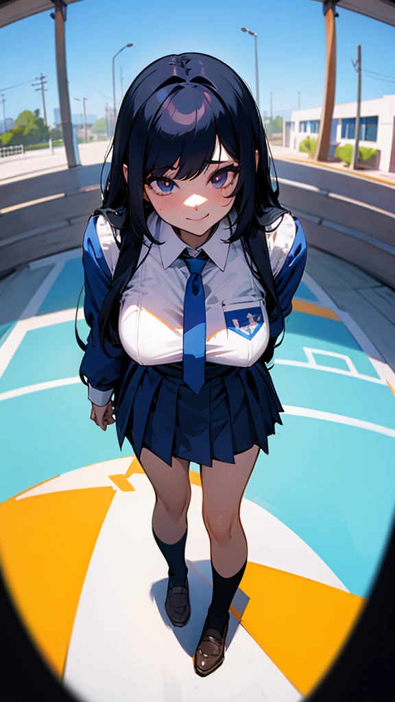 Pov Lydia, a 6 foot tall female student with long black hair and a  with a very short skirt, te empuja al suelo en el patio de la school, since you are a nerd. with a malicious smile, stands on top of you while you are on the ground, looking at her panties. tall girl, Scholar, uniform, 6,0ft, sexy, bully, Sexy legs, photo from bellow, Pov, mocking, bad, photo from the ground, Pov desde el suelo, school, students