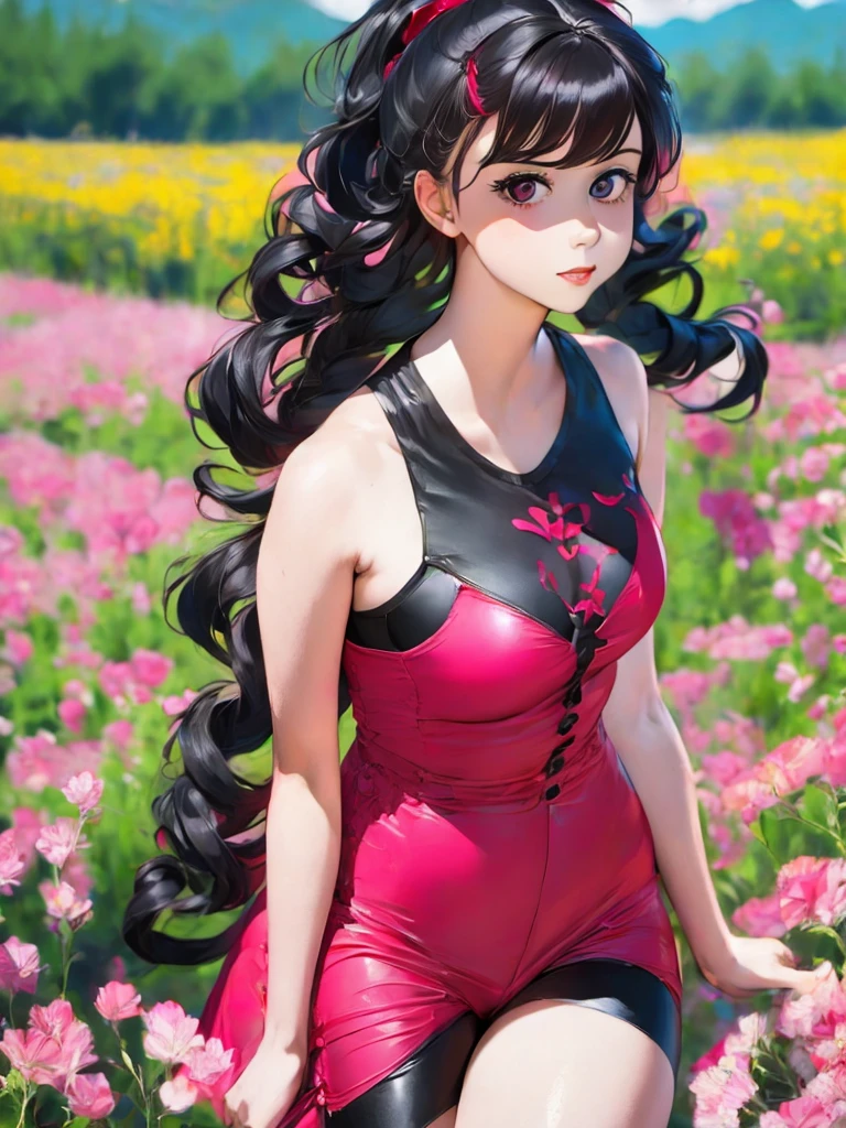 A girl in bold cherry colour dress with dark bold character no one dares to look into her eyes