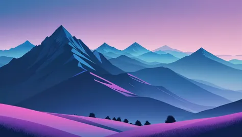 /i imagine a minimalist landscape of geometric mountains, with layered shades of blue creating a tranquil, dusk-like atmosphere....