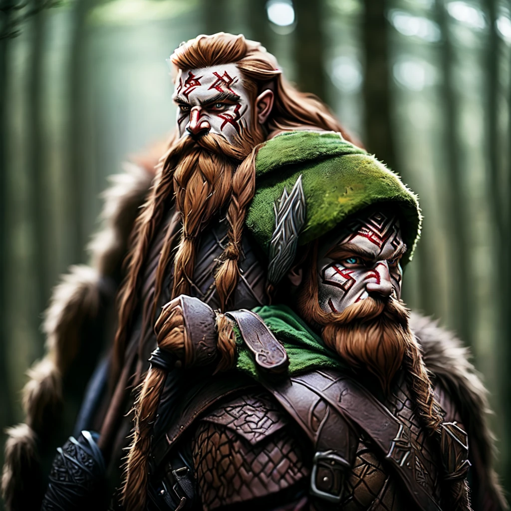 Single character, Male, Mountain Dwarf, Druid, Red beard, Emerald Eyes, Black Tribal Face Paint