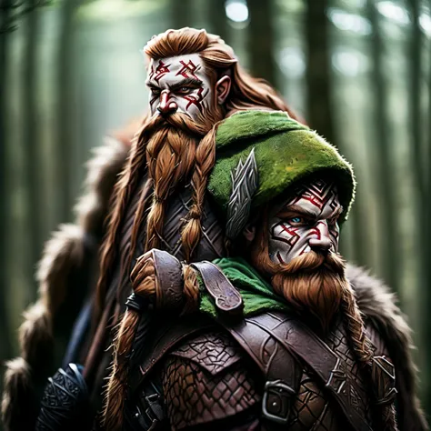 Single character, Male, Mountain Dwarf, Druid, Red beard, Emerald Eyes, Black Tribal Face Paint