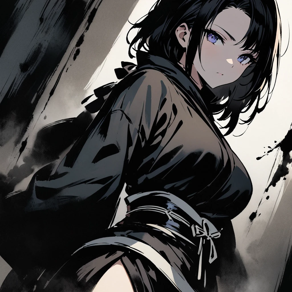 Top quality, masterpiece, beautiful girl,Female ninja,Ninja costume,ink painting, Lurking in the Shadows,Dark Night


