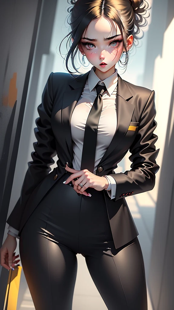 pawg, tomboy, pantylines, makima \(chainsaw man\), suit pants. dress shoes, suit, suit shirt, 