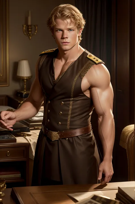 christopher egan as the handsome and muscular captain david shepherd (tv series "kings"). in an unbuttoned dress uniform, he fuc...