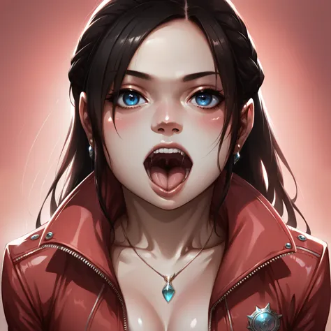 score_9, score_8_up, score_7_up, claire redfield,  jewelry, black hair, blue eyes, red jacket, jacket, necklace, long hair, brai...