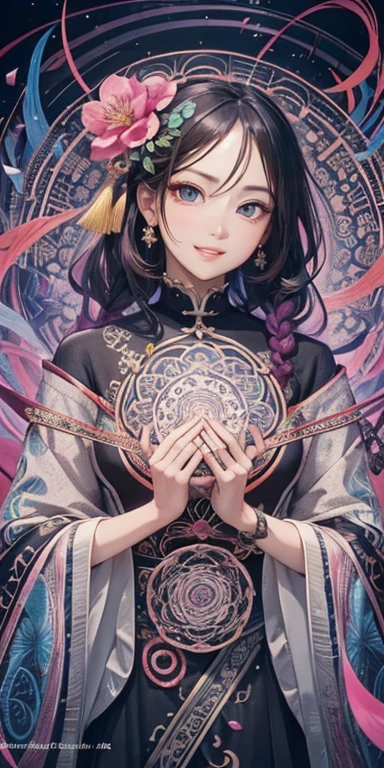 Official Art, unity 8k wallpaper, Super detailed, beautifully、aesthetic, masterpiece, Highest quality, Chinese style, (zenTangle, Mandala, Tangle, enTangle), Flower Ecstasy, One girl, Very detailed, Dynamic Angle, Cowboy Shot, The most beautiful form of chaos, elegant, Brutalist design, Vibrant colors, Romanticism, James Jean, Robbie Dowie Anton, Ross Tran, Francis Bacon, It was freezing cold, Adrian&#39;s genius, Petra Cortright, Gerhard Richter, takato yamamoto, Ashley Wood, Atmospheric