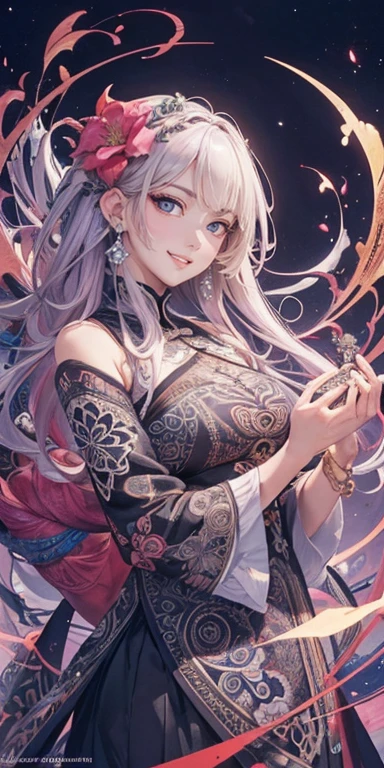 Official Art, unity 8k wallpaper, Super detailed, beautifully、aesthetic, masterpiece, Highest quality, Chinese style, (zenTangle, Mandala, Tangle, enTangle), Flower Ecstasy, One girl, Very detailed, Dynamic Angle, Cowboy Shot, The most beautiful form of chaos, elegant, Brutalist design, Vibrant colors, Romanticism, James Jean, Robbie Dowie Anton, Ross Tran, Francis Bacon, It was freezing cold, Adrian&#39;s genius, Petra Cortright, Gerhard Richter, takato yamamoto, Ashley Wood, Atmospheric