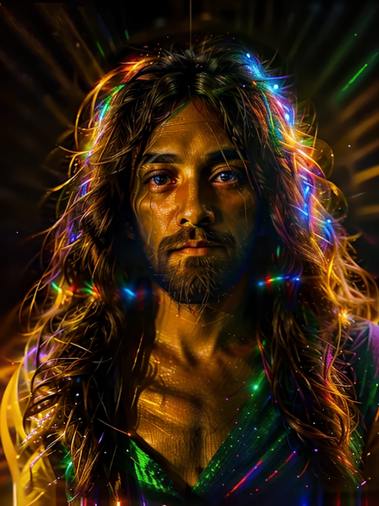 Cette superbe photo macro capture Jésus-Christ en couleur, illuminé par un bel éclairage volumétrique.