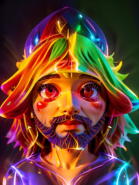 This stunning macro photo captures Jesus Christ's colorful face of peace illuminated by beautiful volumetric lighting