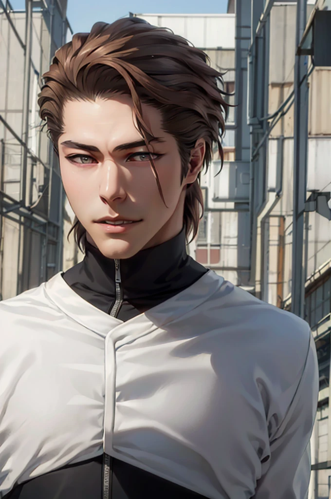 Aizen, (brown hair), black winter male overcoat black clothing,(masterpiece, best quality:1.2), cowboy shot, solo, male focus, 1boy, looking at viewer,dark formal suit, black formal outfit, black coat, walking straight,(photorealistic:1.4), (masterpiece, sidelighting, finely detailed beautiful eyes: 1.2),black leather gloves,masterpiece, best quality, ultra high res, highly detailed,