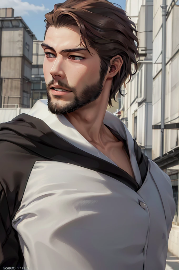 Aizen, (brown hair), black winter male overcoat black clothing,(masterpiece, best quality:1.2), cowboy shot, solo, male focus, 1boy, looking at viewer,dark formal suit, black formal outfit, black coat, walking straight,(photorealistic:1.4), (masterpiece, sidelighting, finely detailed beautiful eyes: 1.2),black leather gloves,masterpiece, best quality, ultra high res, highly detailed,