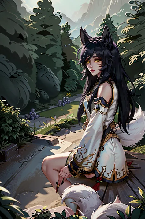 (masterpiece, best quality:1.3)
AhriLeague, fox girl,  1girl, solo, long hair, Midday, Lush Greenery, Terraced Landscape, Local ...