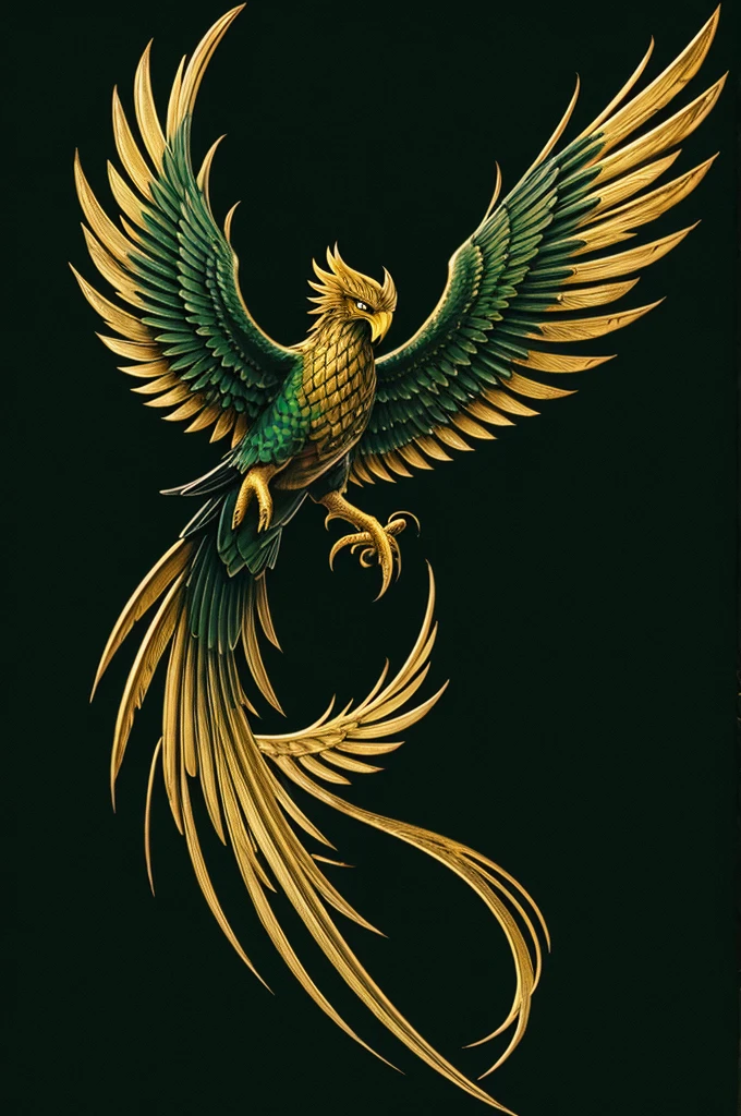 Dark green and gold phoenix - SeaArt AI