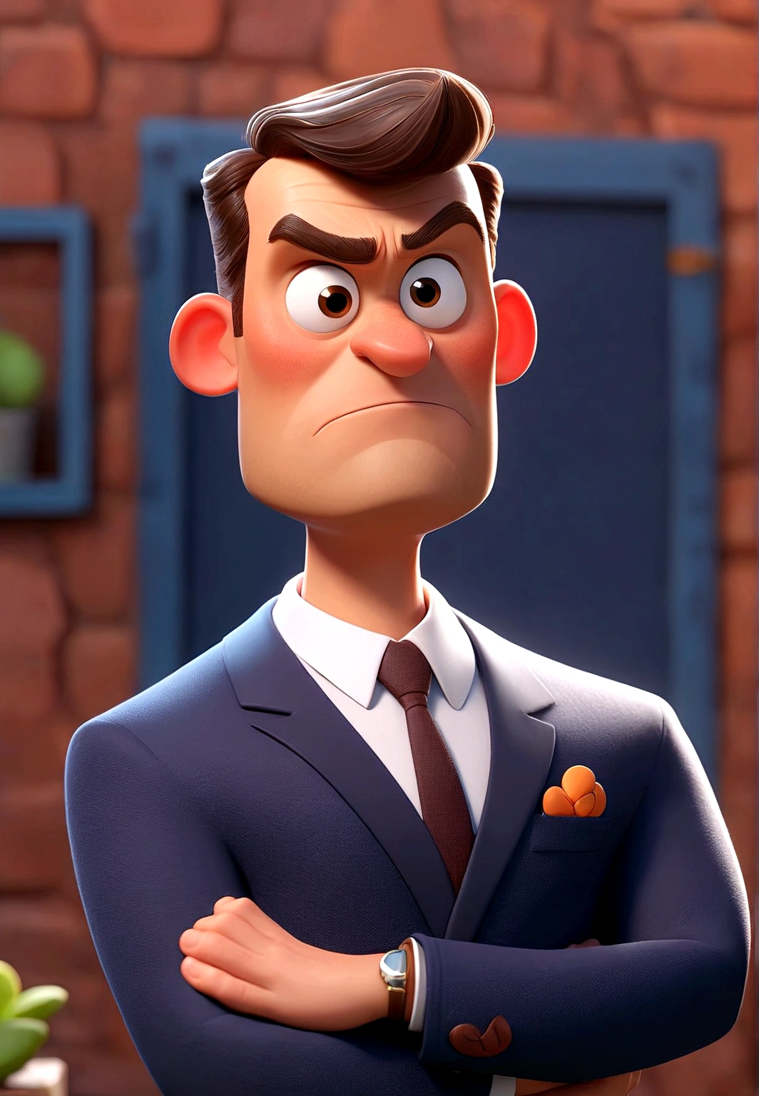 Cartoon character of a man in a suit, an animated character, stylized character, animation style rendering, 3d stylized, Arnold Maya rendering, Stylized 3D rendering, toon render screenshot, 3d character, 3d character, Stylized 3D rendering, 3D character rendering, cartoon character, Personagem de close up, character posing, (Pixar-style) (master part:1.2) (bokeh) (best qualityer) (skin detailed) (detailed texture) (8K) (Argilla) (cinematic lighting) (sharp focus，Sit down and lift your upper body
