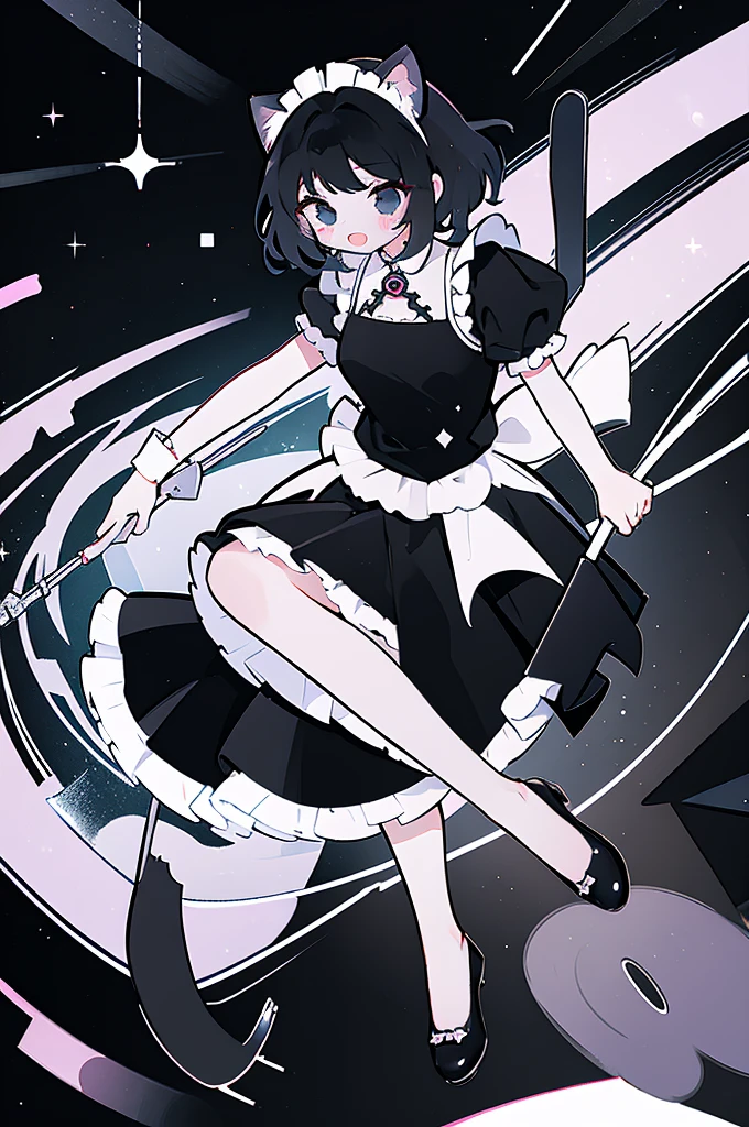 masterpiece, Highest quality, High Resolution, One Girl, solo,  whole body、Maid, Cat ears, black eyes, Black Hair,  Laughter, skirt,[[Healed finger]], [[[[multiple limbs]]]]