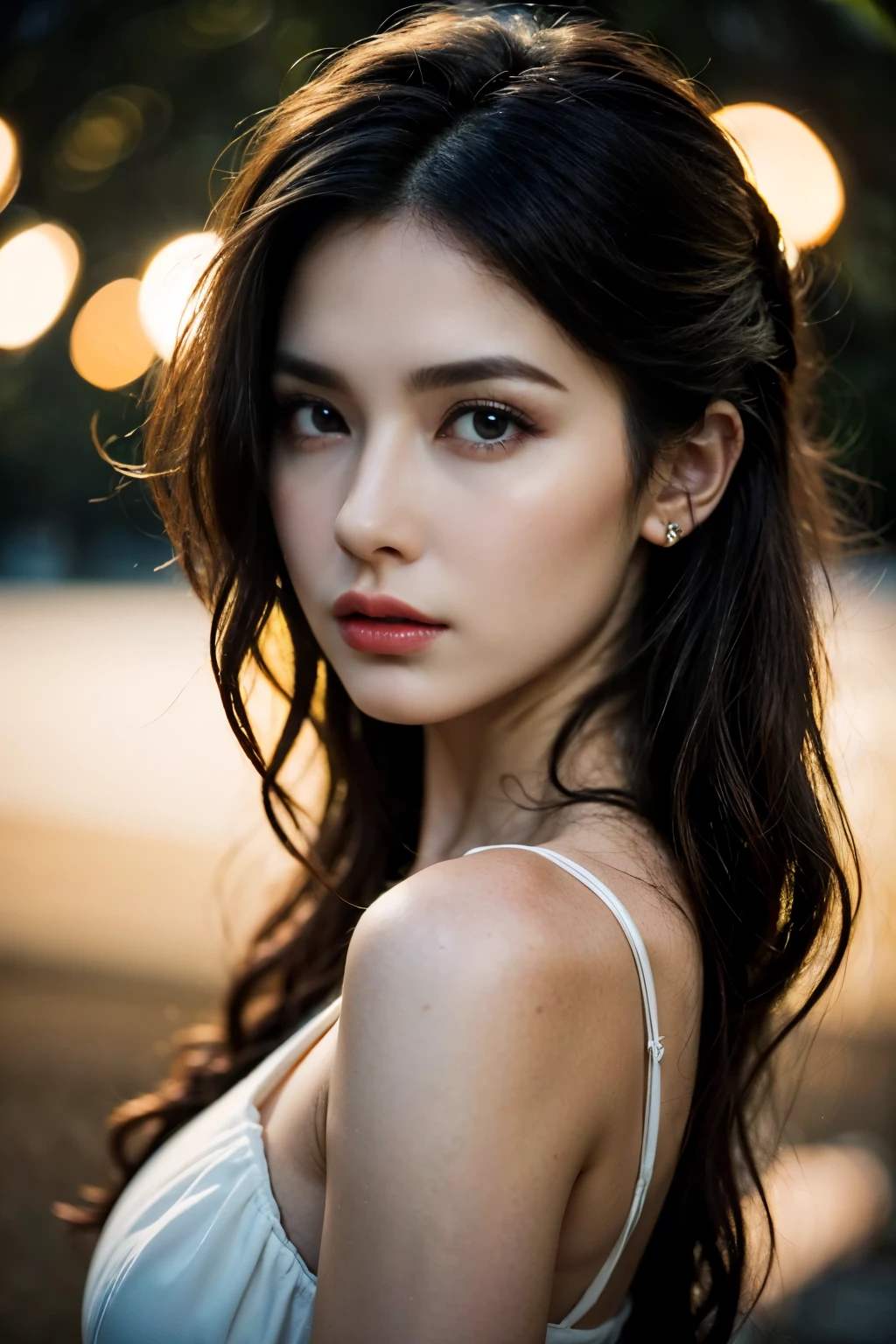 A beautiful young woman, detailed realistic portrait, beautiful detailed eyes, beautiful detailed lips, extremely detailed face, long eyelashes, gorgeous intricate hairstyle, elegant fashion dress, soft warm lighting, photorealistic, 8k, ultra-detailed, (best quality,4k,8k,highres,masterpiece:1.2),ultra-detailed,(realistic,photorealistic,photo-realistic:1.37),vibrant colors,cinematic composition,dramatic lighting,elegant