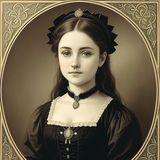 (a detailed drawing of  a Irish , portrait :1) , detailed, historical illustration, Gothic, Magic, hyperrealistic ,8 k,Europe,(Cute),