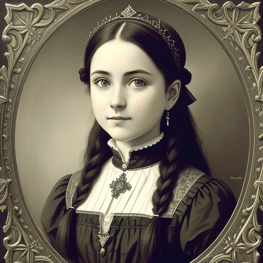 (a detailed drawing of  a Irish , portrait :1) , detailed, historical illustration, Gothic, Magic, hyperrealistic ,8 k,Europe,(Cute),