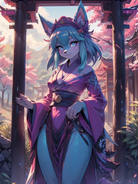 Miku Hatsune x vixen high definition good anatomy add_detail:1, blue fur,kitsune ears, tribal tattoo add_detail:1, cute girl add...