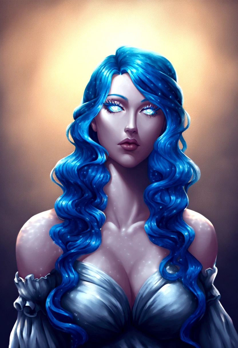 a genasi made of water, woman with water-like skin and flowing blue hair, beautiful detailed eyes, beautiful detailed lips, extremely detailed face, long eyelashes, graceful pose, underwater scene, glowing bioluminescent plants, ethereal lighting, cinematic, dramatic, vibrant colors, fantasy, digital painting, 8k, hyper detailed, masterpiece