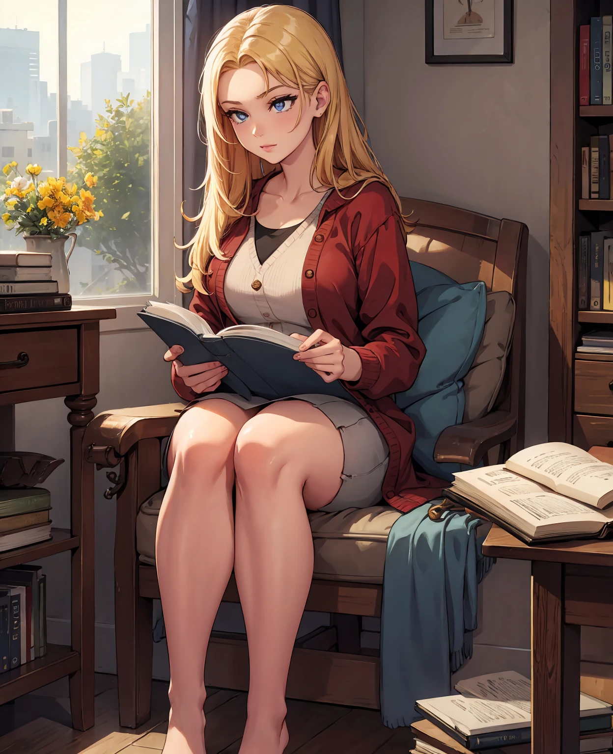Ein Lehrbuch lesen, schönes Mädchen  