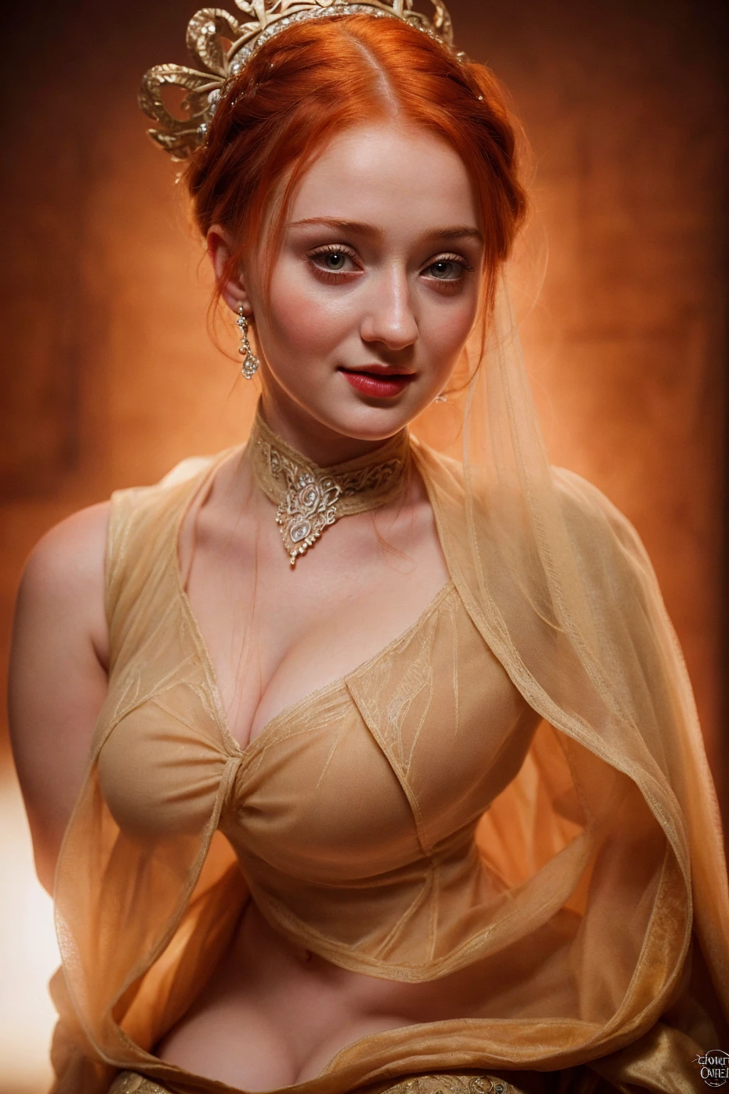 Süßes ukrainisches Lolita-Babygesicht der hübschen sexy Sophie Turner ,, die De-facto-Herrin des Horstes, ist eine 15-jährige reife Königin mit einem atemberaubenden, verführerisches Aussehen. Volles Gesicht, durchbohrte Augen, rötliche Lippen, Oberkörperaufnahme, erotische Mittelalter Kostüme, Game of Thrones Kostüme, Sie trägt ein von Game of Thrones inspiriertes Kostüm und hat ein tiefes Dekolleté, ein perfekter dicker Körper, und eine perfekte dicke Figur. Das Foto zeigt sie in Nahaufnahme, mit ihrer Hautstruktur und Gesichtszügen, die ultra-realistisch und realistisch sind.