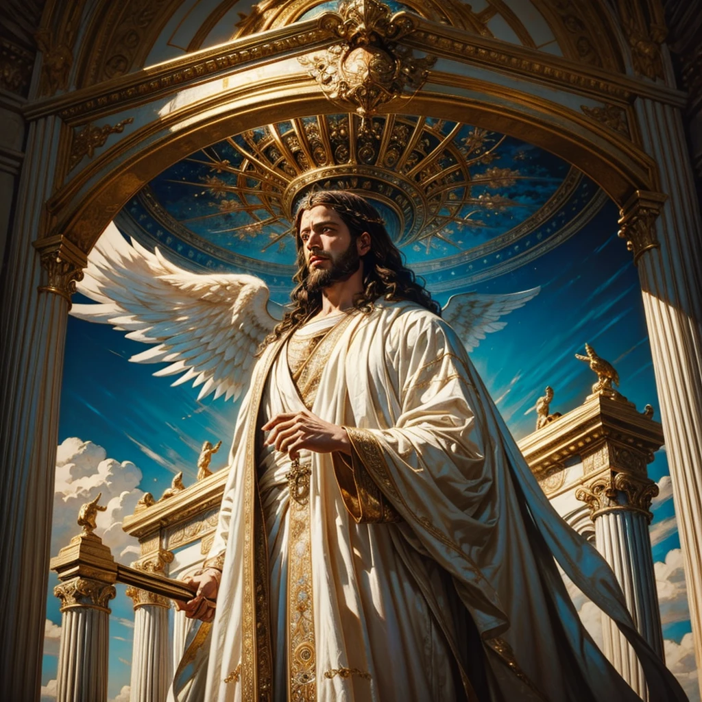 A detailed realistic painting of Jesus Christ returning to Earth in ...