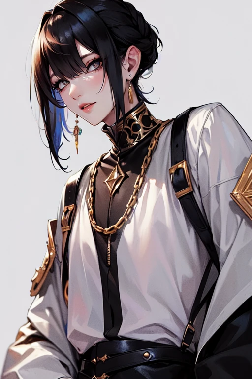 (tall man, (man is taller than me woman) messy black-haired man wearing a sexy space outfit.),best quality, adorable, ultra-detailed, illustration, complex, detailed, extremely detailed, detailed face, soft light, soft focus, perfect face. illustration. Full body