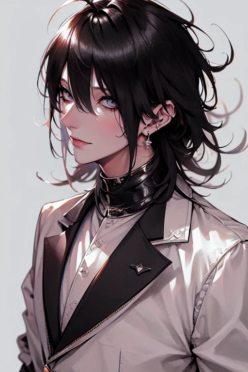 (tall man, messy black-haired man wearing a sexy space outfit.), best quality, ultra-detailed, illustration, complex, detailed, extremely detailed, detailed face, soft light, soft focus, perfect face. Full body