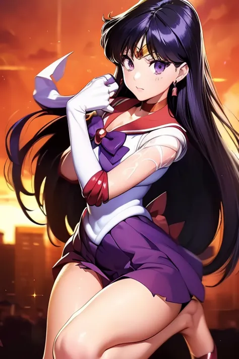 (Very detailed), (masterpiece), (Super detailed),Mid-chest, Detailed hands, Sailor Mars,I'm injured、On one knee、Crippling、(((Her...