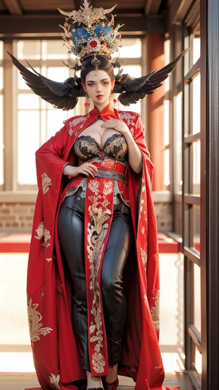 wear dreamy hanfu。tight，high heel。(((full and soft breasts,)))(((huge breasts))) (((cleavage))) breast protrusion。breasts are la...