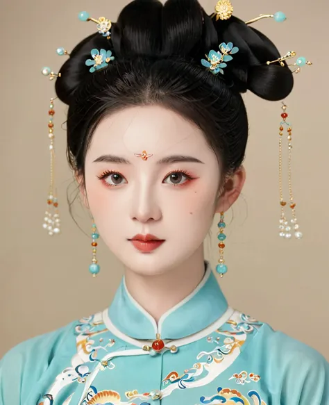 Chinese classical girl portrait，symmetry，Round Face，Bright Eyes，Smooth skin，Chinese Song Dynasty official uniform,egotistical,Hi...