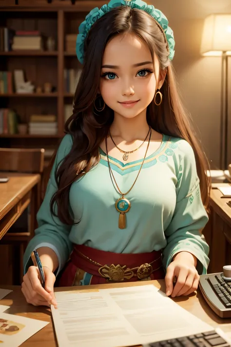 masterpiece, best quality, ultra-detailed, illustration,(1girl),beautiful detailed eyes, looking at viewer, (holding a computer ...