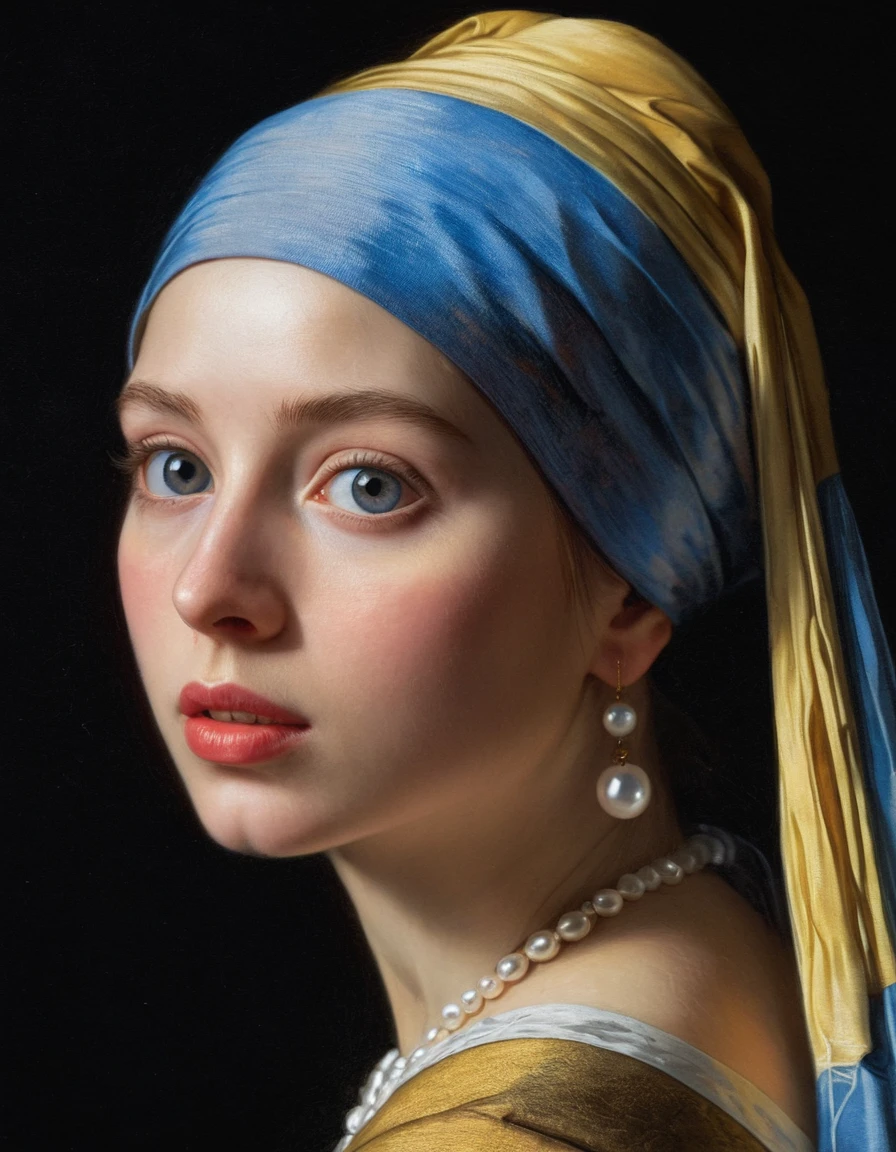 (Meilleure qualité,4k,8k,haute résolution,chef-d&#39;œuvre:1.2),ultra-détaillé,(Réaliste,photoRéaliste,photo-Réaliste:1.37),Fille à la perle par Johannes Vermeer,Beaux yeux détaillés,belles lèvres détaillées,yeux et visage extrêmement détaillés,long cils,Femme élégante,peinture à l&#39;huile,détails complexes,éclairage clair-obscur,palette de couleurs chaudes,style de peinture hollandais,Art de la Renaissance,portrait classique