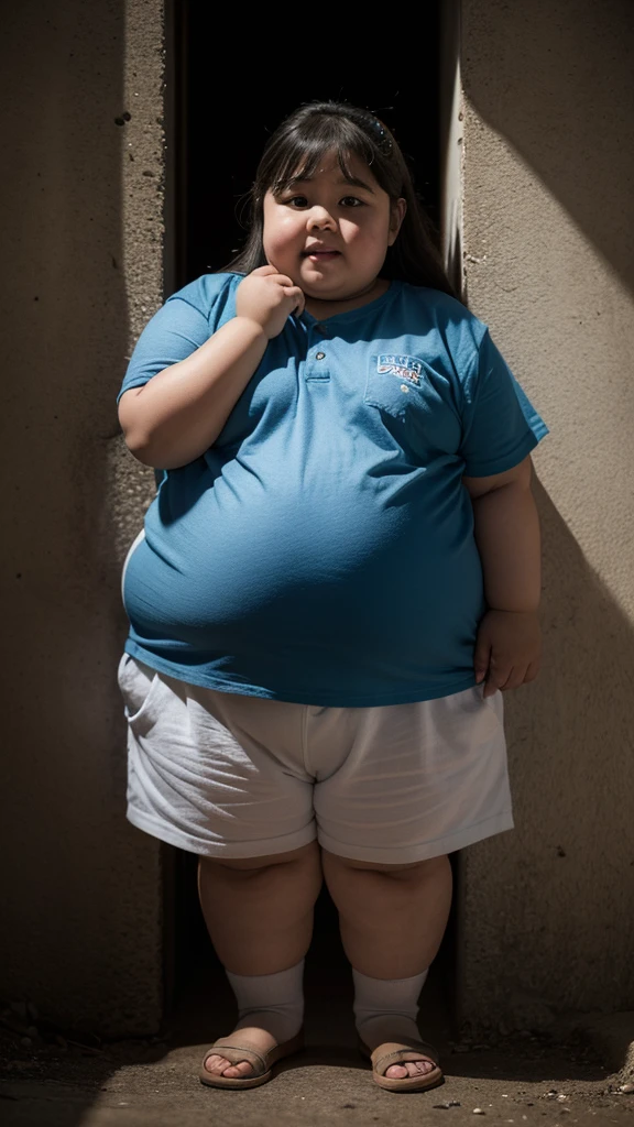 Very fat kid girl obese age 10 years very fat body in underground prison SeaArt AI