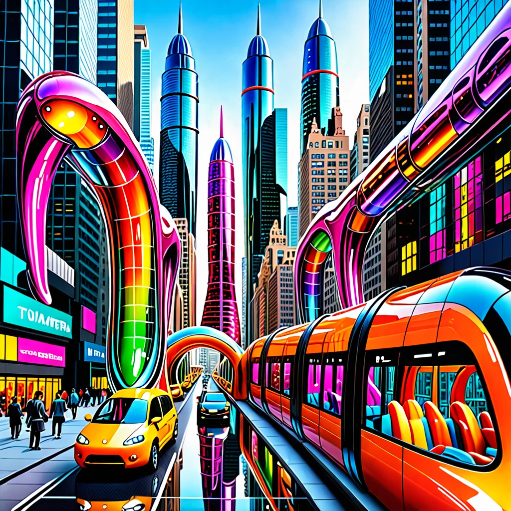 A great futuristic metropolitan made of glass and steel where tall buildings are shaped liked dildos and vehicles are individual sperm with wheels and windows moving down the streets. Tunnels look like vaginas. Hyper realistic, vibrant colors, 16k