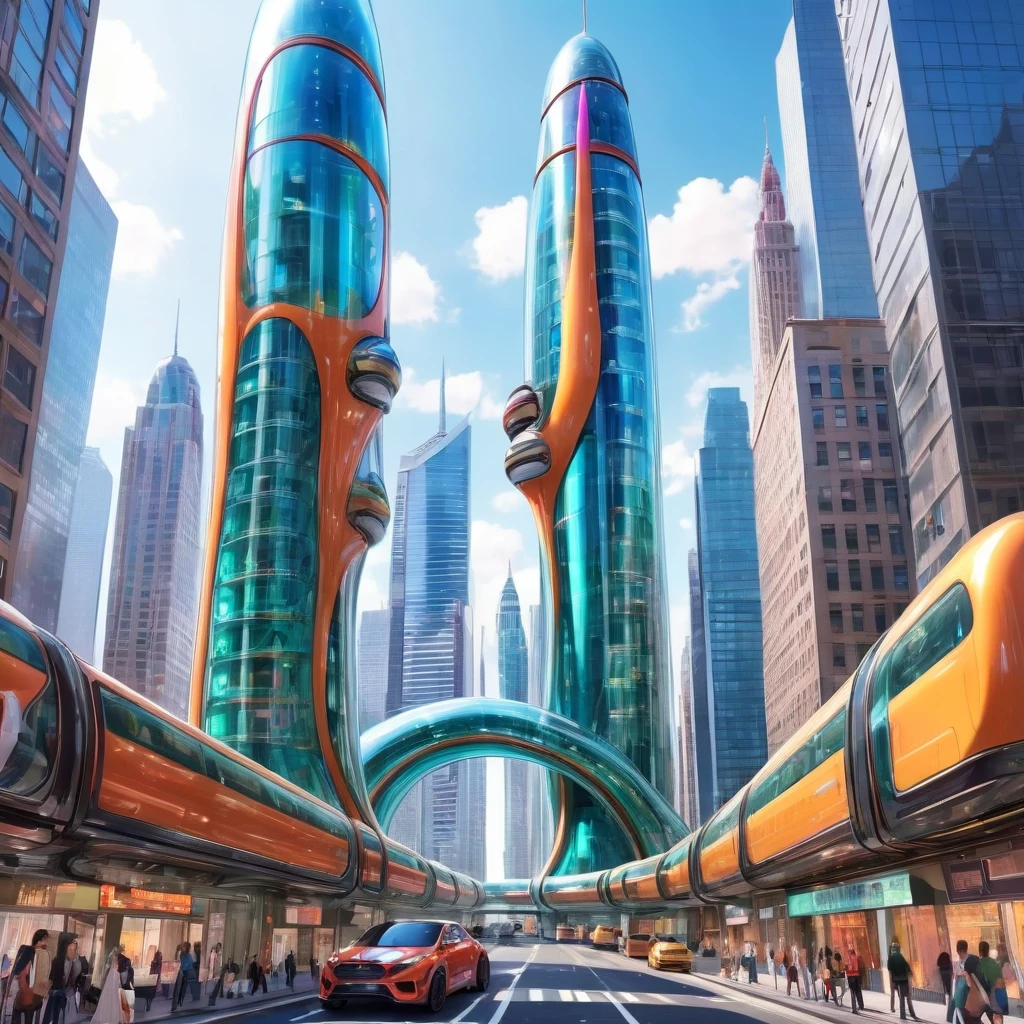 A great futuristic metropolitan made of glass and steel where tall buildings are shaped liked dildos and vehicles are individual sperm with wheels and windows moving down the streets. Tunnels look like vaginas. Hyper realistic, vibrant colors, 16k