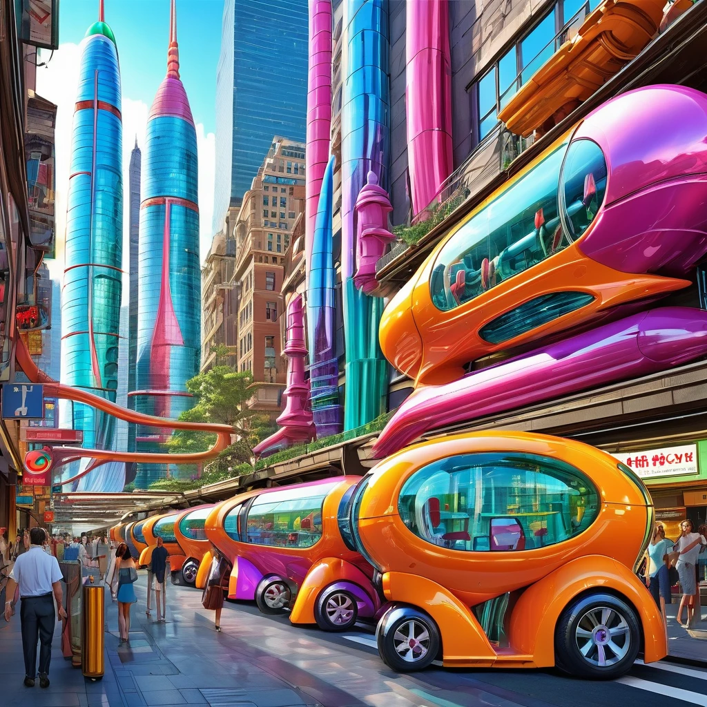 A great futuristic metropolitan made of glass and steel where tall buildings are shaped liked dildos and vehicles are individual sperm with wheels and windows moving down the streets. Tunnels look like vaginas. Hyper realistic, vibrant colors, 16k