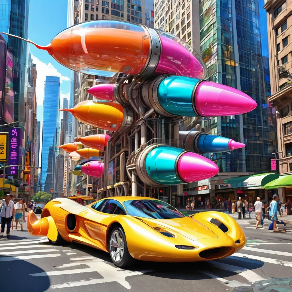 A great futuristic metropolitan made of glass and steel where tall buildings are shaped liked dildos and vehicles are individual sperm with wheels and windows moving down the streets. Tunnels look like vaginas. Hyper realistic, vibrant colors, 16k