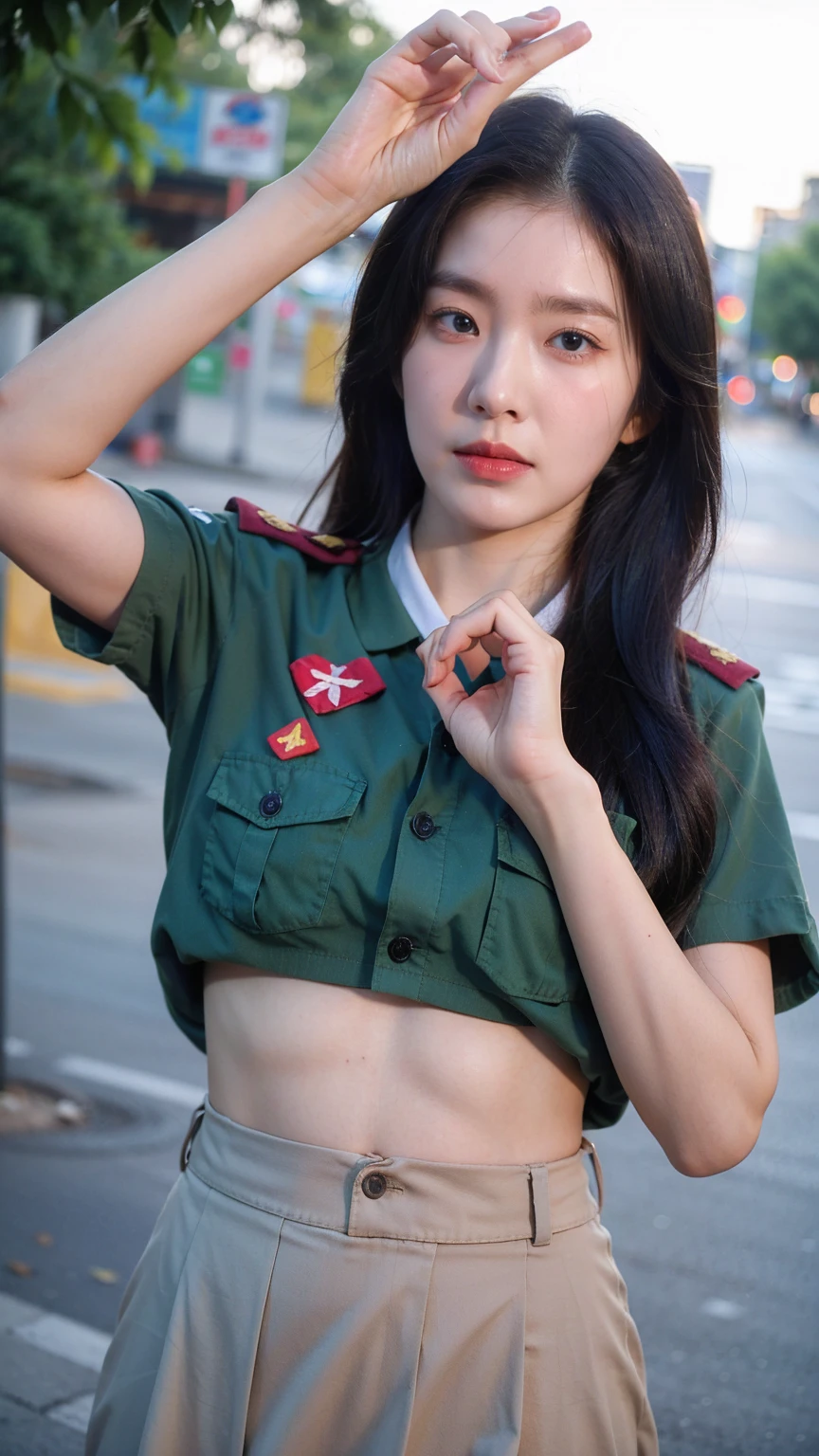 1girl)), in thai_girlscout_uniform, instant camera flash, pose at random  locat - SeaArt AI