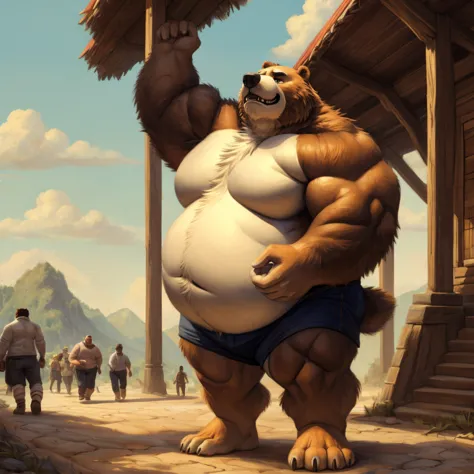 huge bear,  chubby，shirtless， alone， detailed， high resolution，， Masterpiece，Obesity in the extremities.，Over weight，Peter Junio...