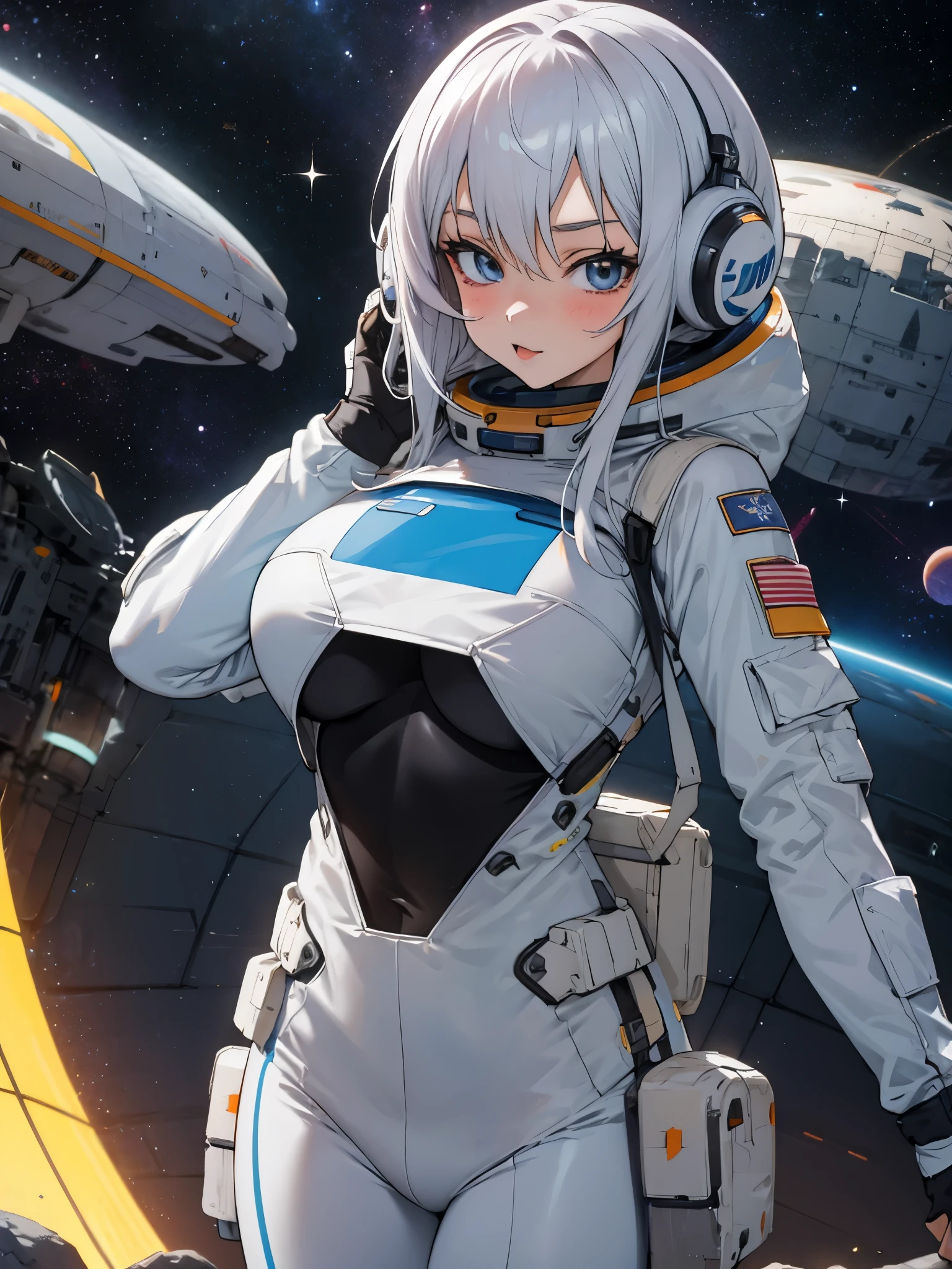 Youthful anime busty girl, sci-fi explorer, Sci-Fi adventurer, spacesuit, bodysuit