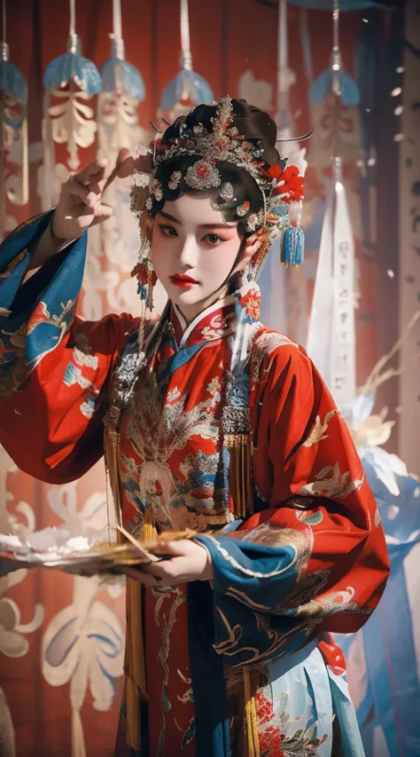 masterpiece, best quality, masterpiece, best quality, 1 Girl, Flowing costumes，Maximum chest，Peking Opera,Qibi