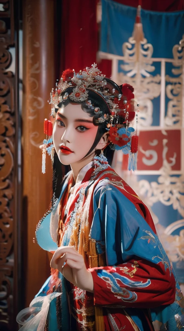 masterpiece, best quality, masterpiece, best quality, 1 Girl, Flowing costumes，Maximum chest，Peking Opera,Qibi