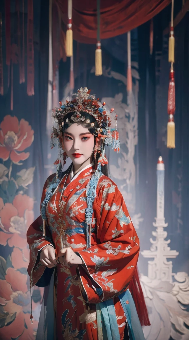 masterpiece, best quality, masterpiece, best quality, 1 Girl, Flowing costumeaximum chest，Peking Opera,Qibi