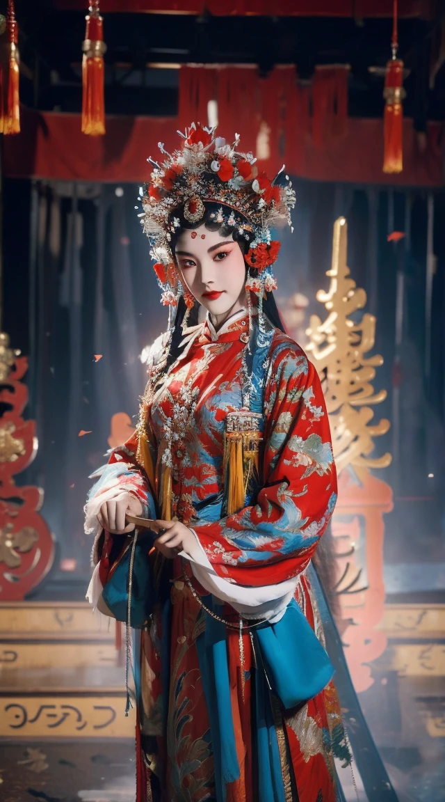 masterpiece, best quality, masterpiece, best quality, 1 Girl, Flowing costumeaximum chest，Peking Opera,Qibi